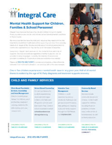 Integral Care Mental Health Support for Children, Families & School Personnel Flyer Front