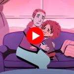a cartoon of a video thumbnail showing a mother hugging a child