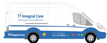 An illustration of a van that read "Integral Care on Wheels" on the side